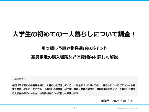初めての一人暮らしに関する調査