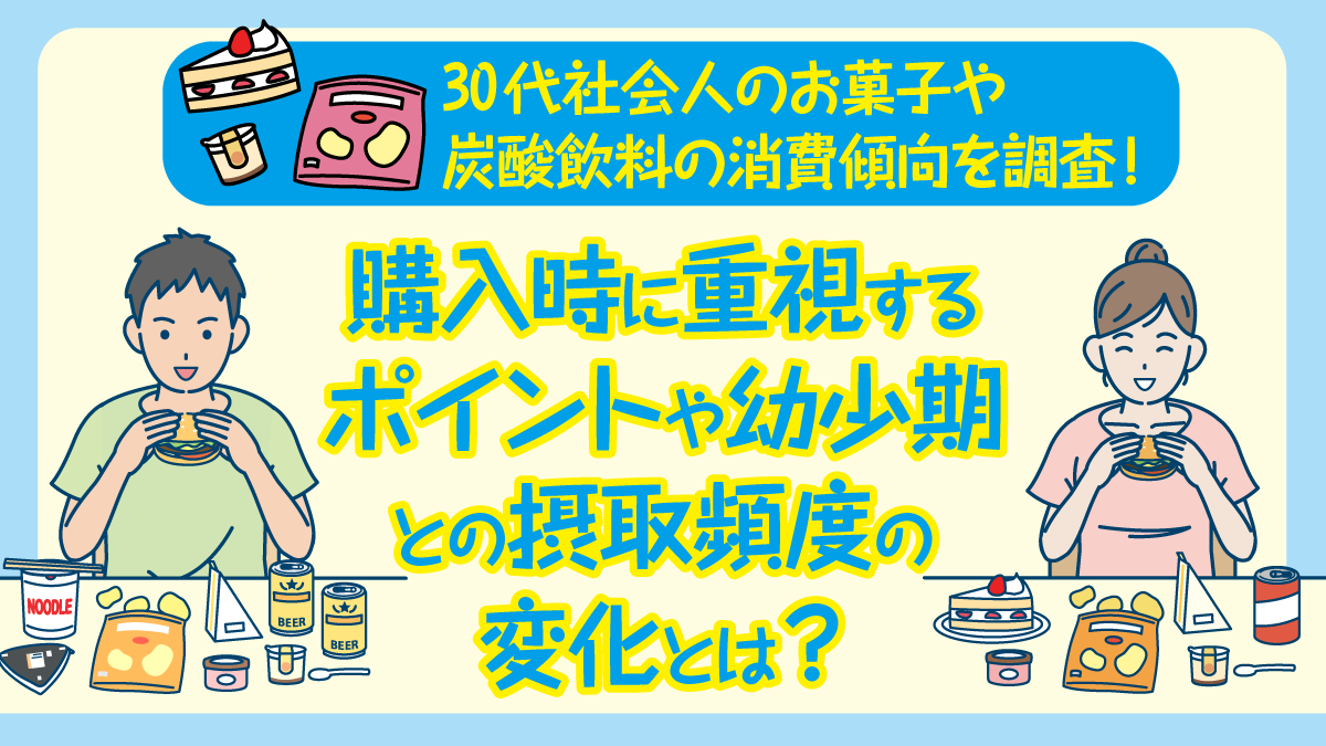 30代社会人のお菓子や炭酸飲料の消費傾向を調査！購入時に重視するポイントや幼少期との摂取頻度の変化とは？