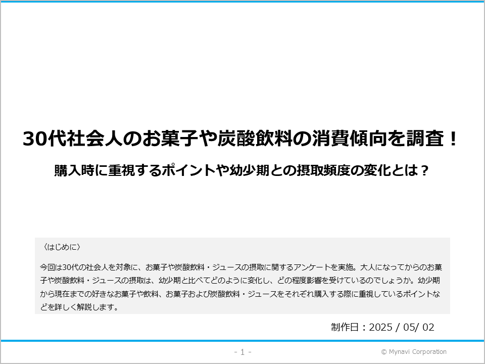 30代社会人のお菓子・炭酸飲料に関する調査